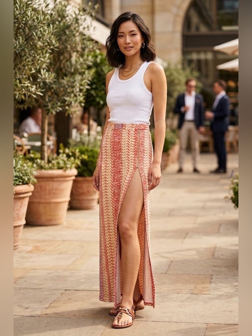 G by Guess Coral Snake Print Maxi Skirt with Slit, Size XL